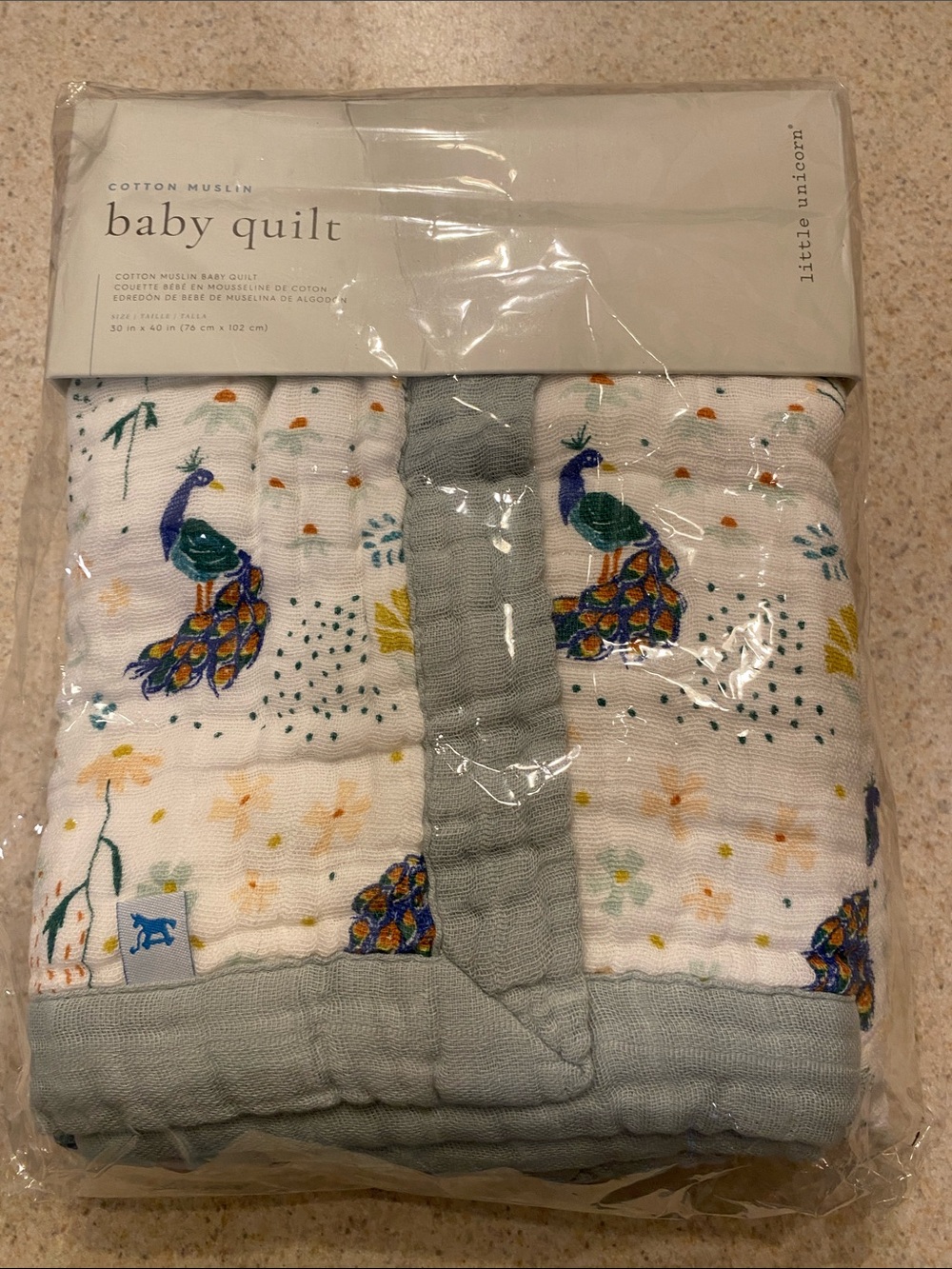 Cotton Muslin Quilt Multi Layer Baby Blanket Peacocks NEW | Little Unicorn